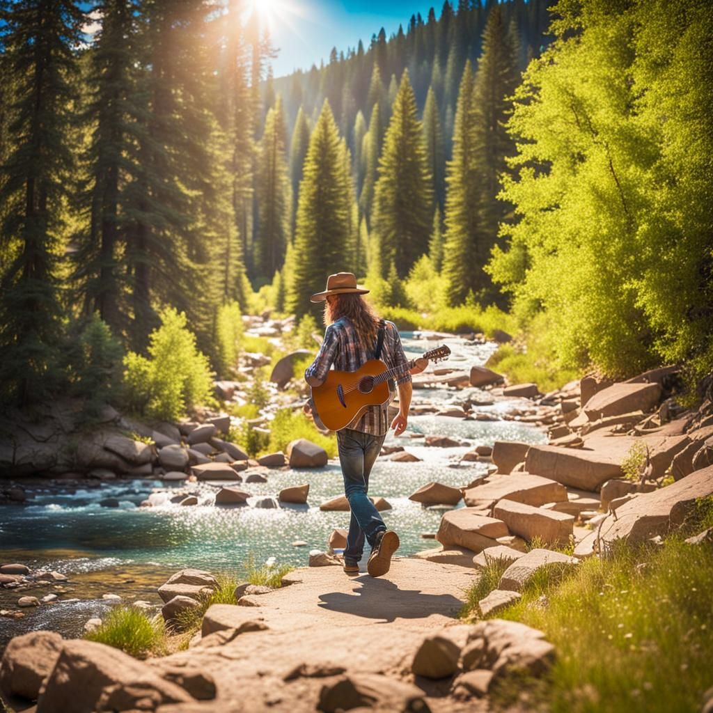 Hippie Guitarist in Colorado Forest
