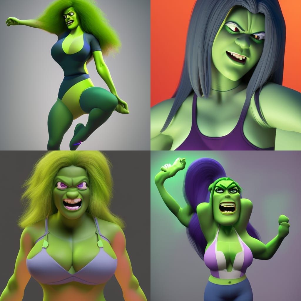 She-Hulk with Menopause: Pixar-Style 3D Art