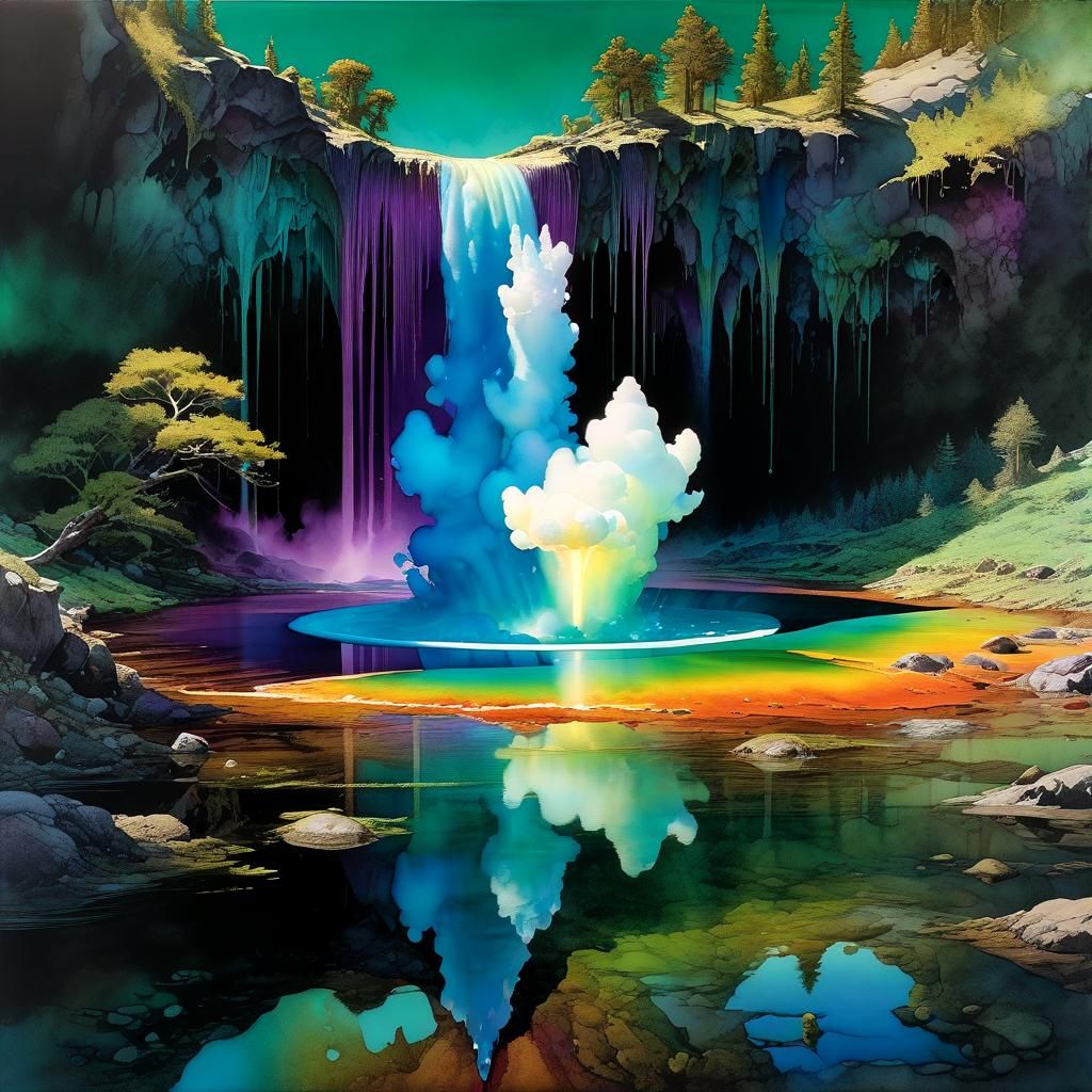 Iridescent Geyser in Watercolor Style