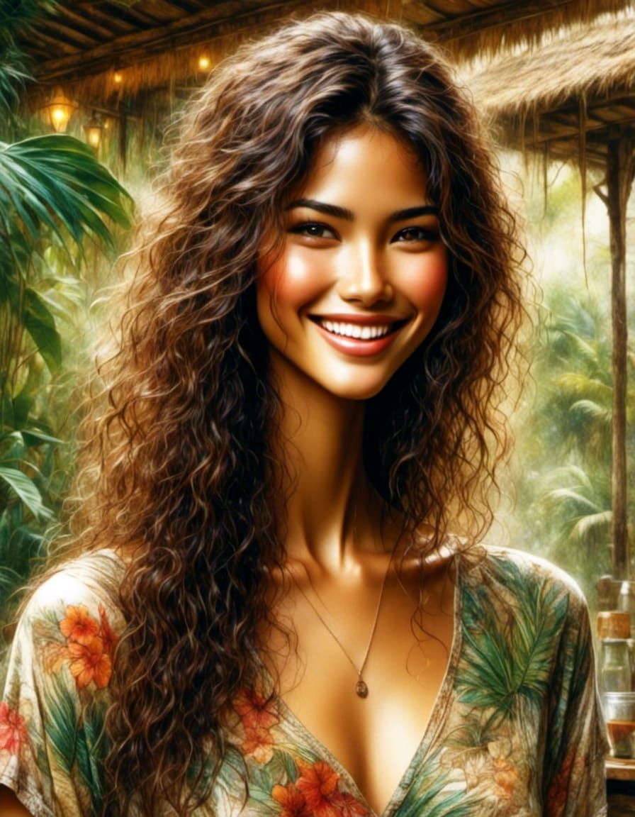 Beautiful Hawaiian Woman Portrait in Photorealistic Style