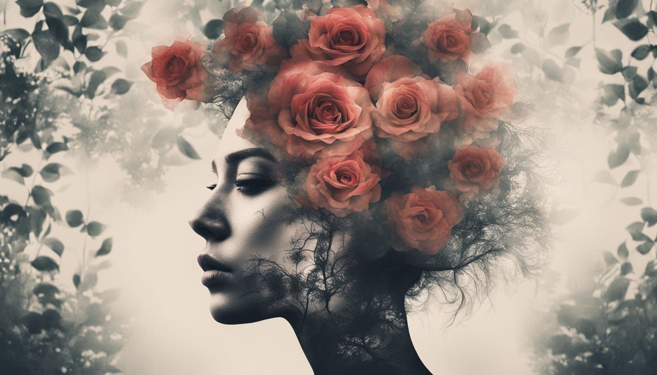 Surreal Double Exposure: Woman and Rose