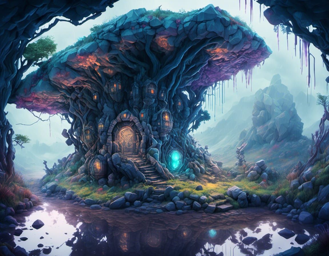 Science Fiction Hangar in Rainy Isometric View