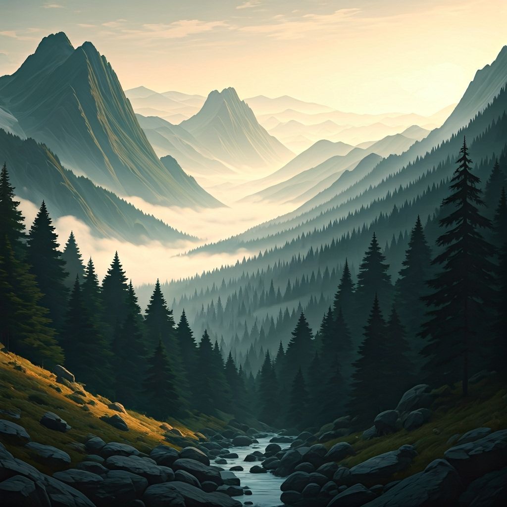 Misty Mountain Forest in Romantic Style