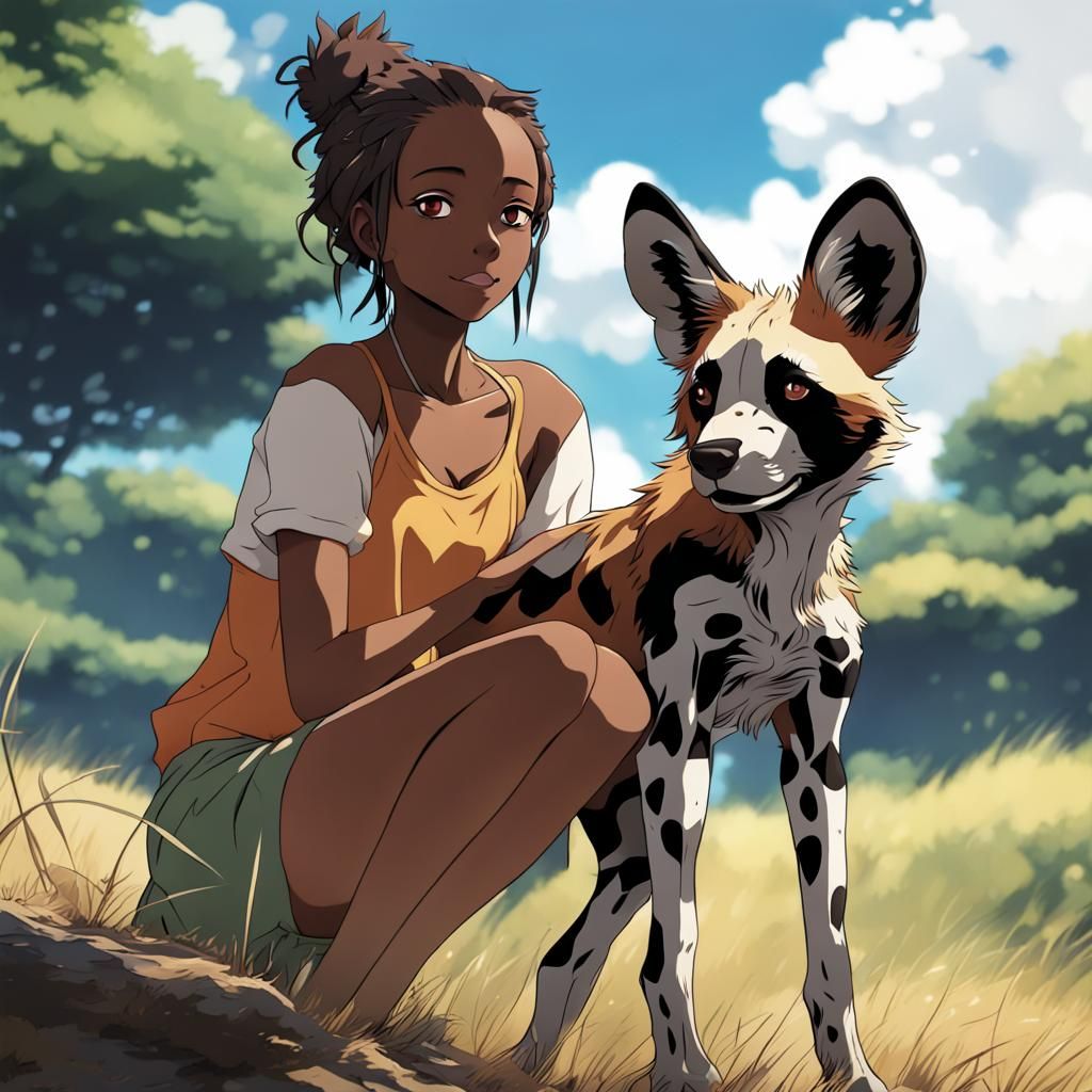 Anime Girl Inspired by African Painted Dog