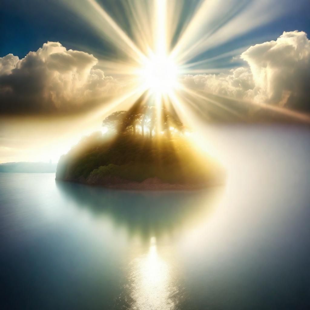 Ethereal Island in the Clouds with Divine Light