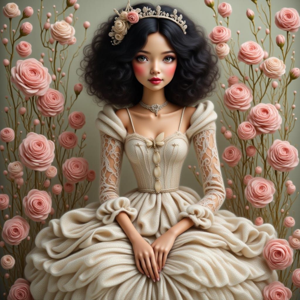 Fairytale Princess Among Roses in Ethereal Light