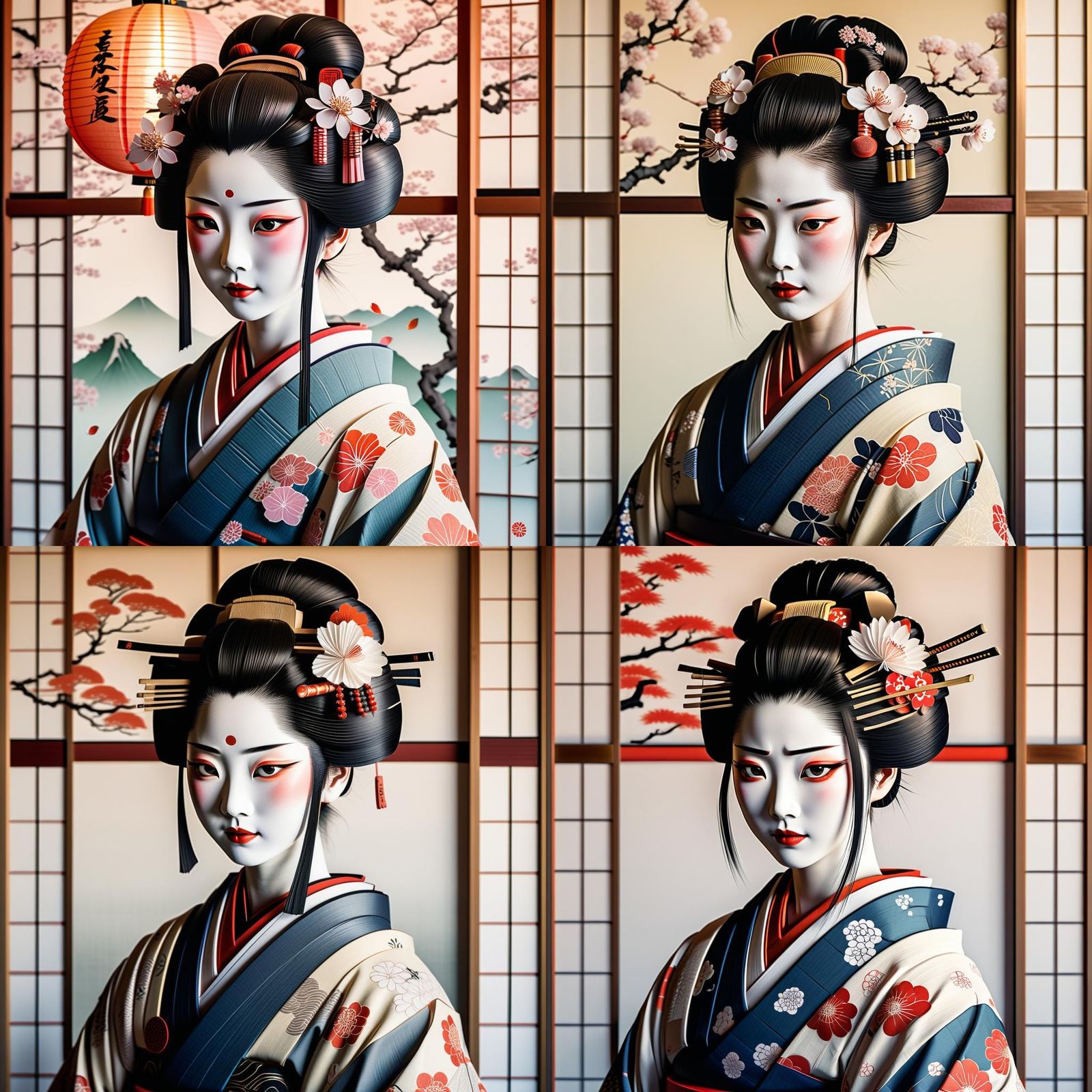 Samurai and Geisha Portrait in Ukiyo-e Style