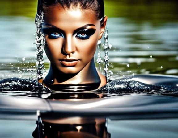 Robotic Girl Plays on Pond: Hyperrealistic HDR Portrait