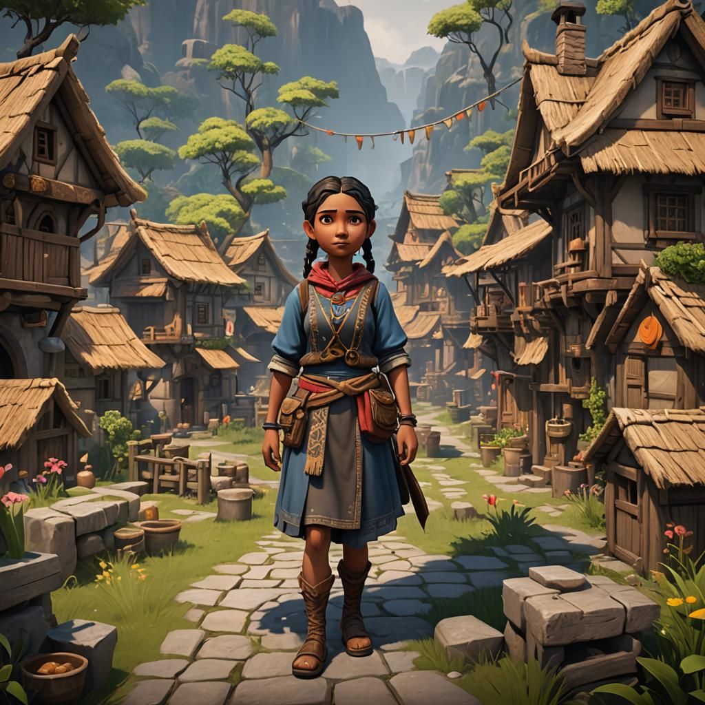 Fantasy Female Villager in Detailed Matte Painting