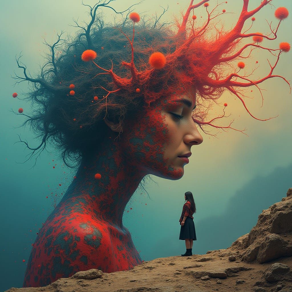 Lost Woman in Surreal Expressionist Landscape