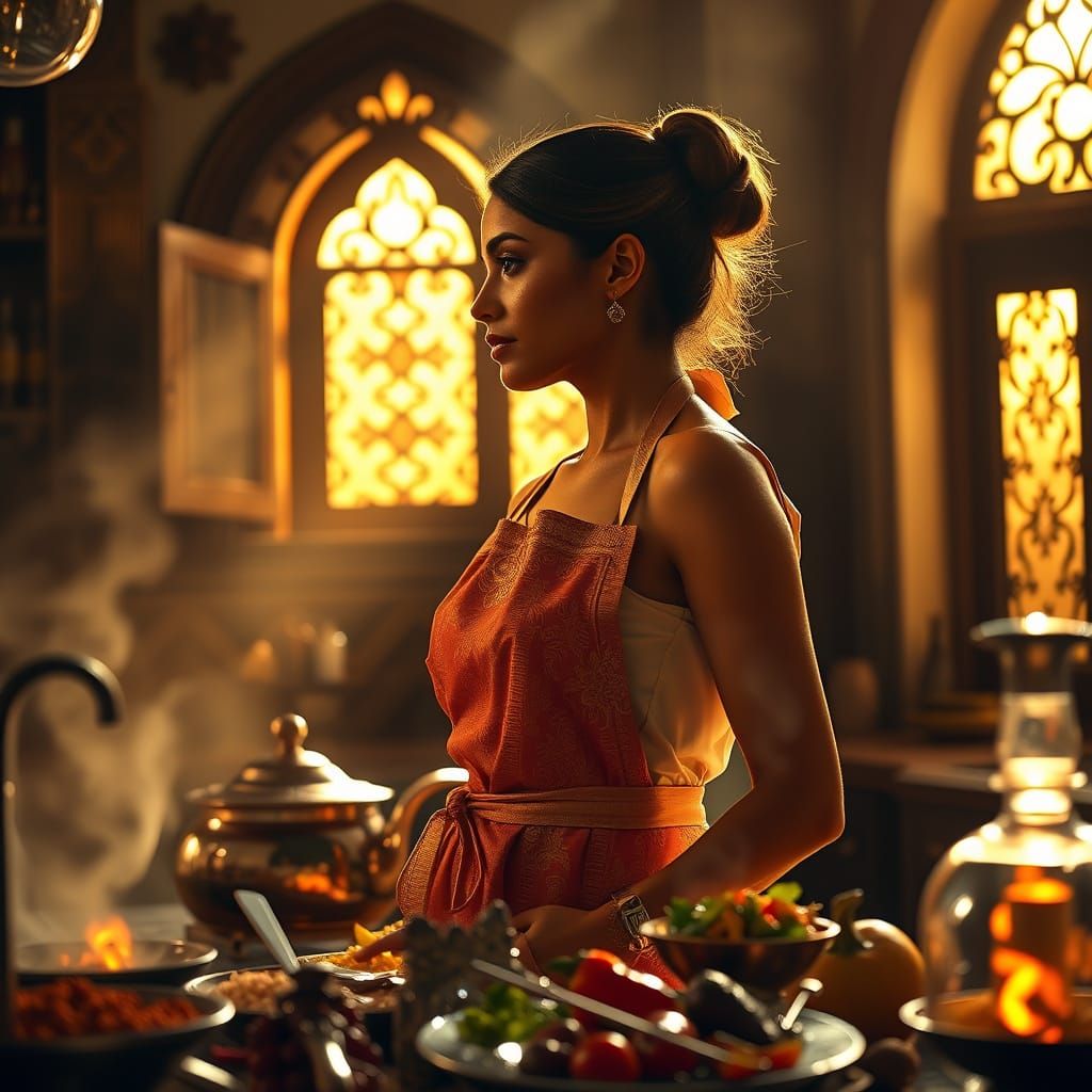 Opulent Kitchen Scene with Egyptian Flair