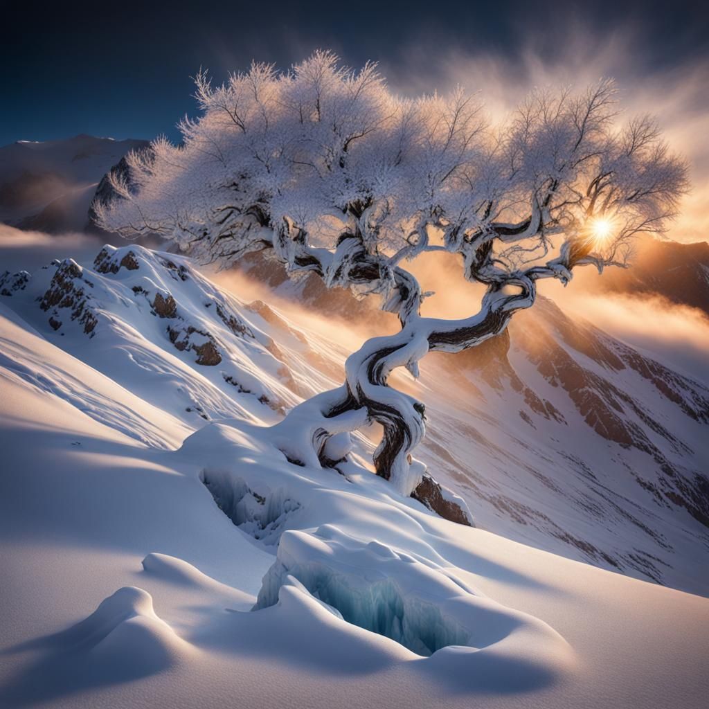 Earth, Wind, Ice, and Fire: Snowy Mountain Landscape
