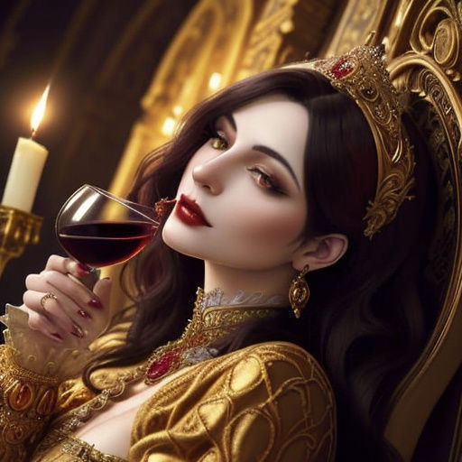 Cartoon Vampire in Baroque Room, Klimt and Ghibli Style