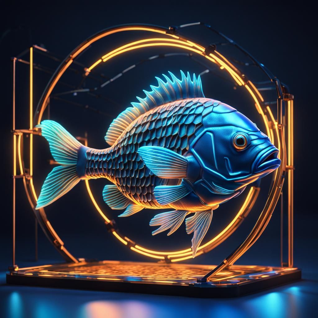 Neon Fish: 3D Hologram in Sky Blue