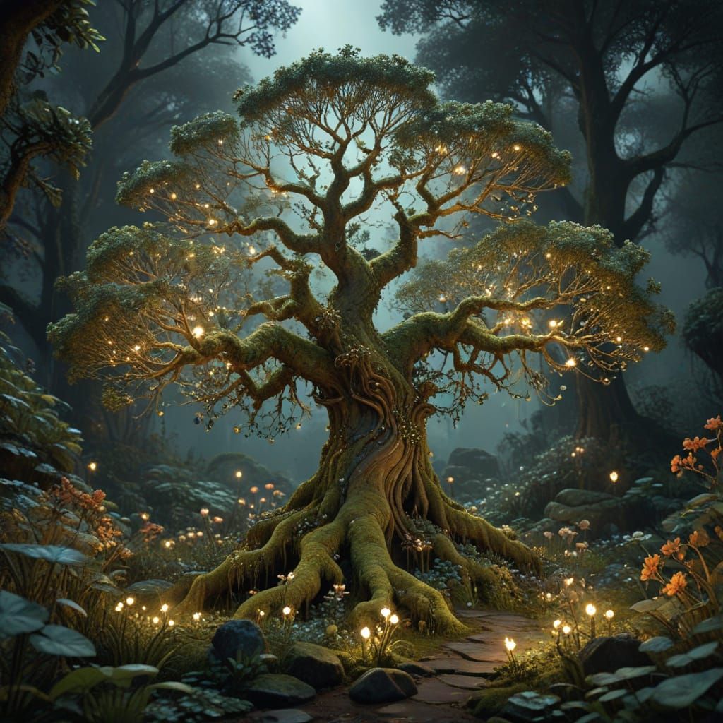 Tree of Life Illuminates Botanical Garden: Art Nouveau Style