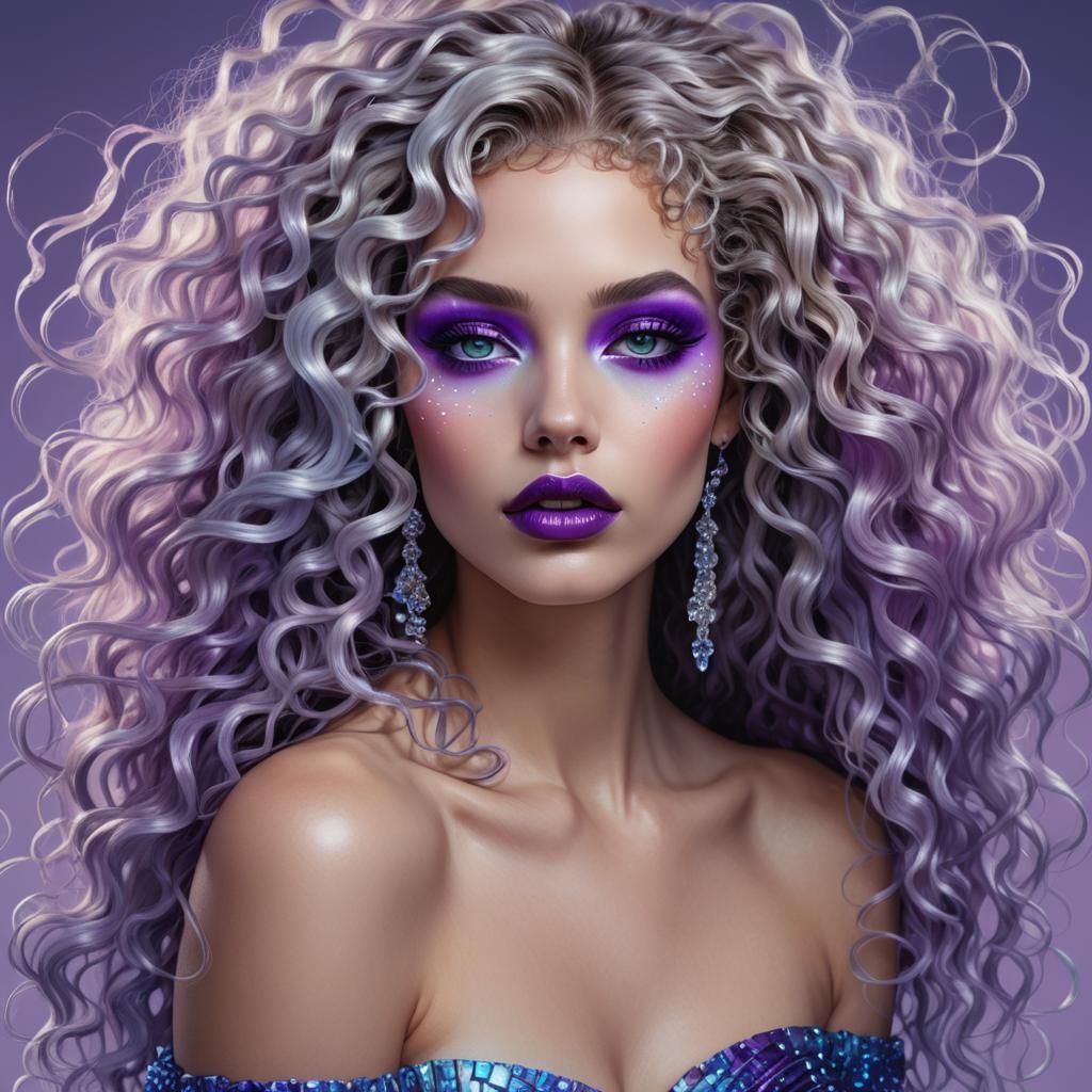 Psychedelic Oil Portrait of Woman with Purple Hair