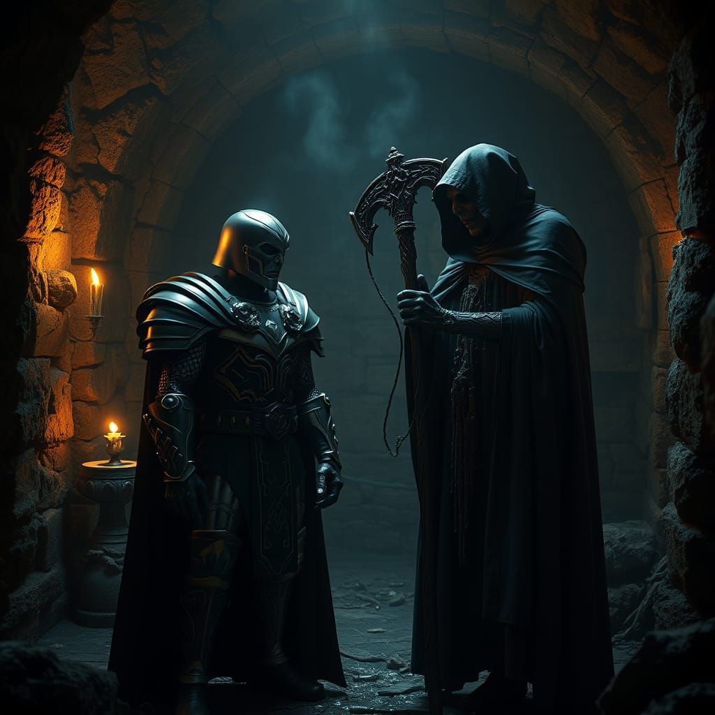 Doctor Doom and Grim Reaper in Dark Cellar