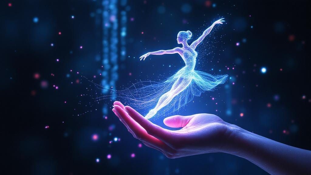 Holographic Ballerina Dancing in Digital Dreamscape