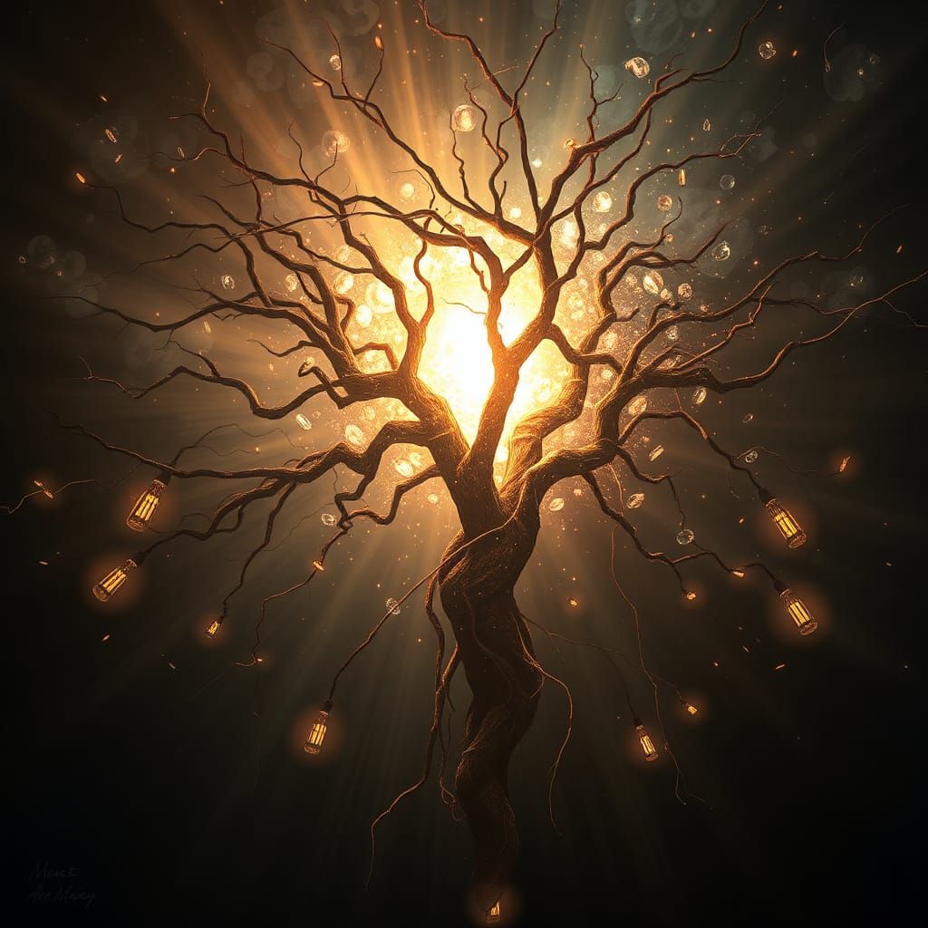 Mystical Hyperrealistic Scene with Volumetric Lighting