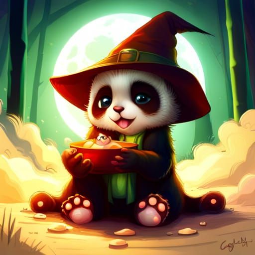 Cute Panda with Kitten: Fantasy Digital Art