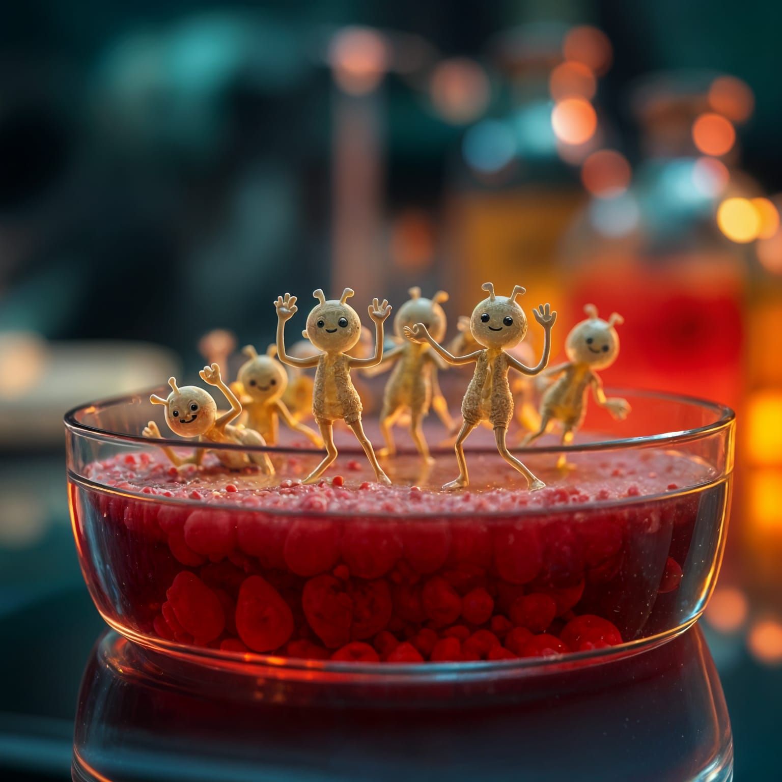 Cheerful Microbes Dancing in Petri Dish