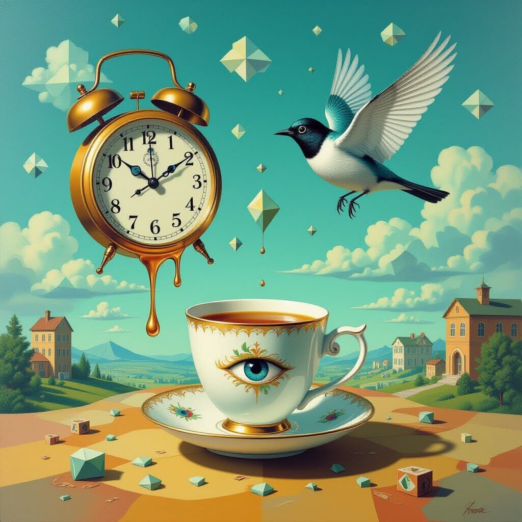 Surrealist Dreamscape: Gravity Defying Objects in Vivid Colo...