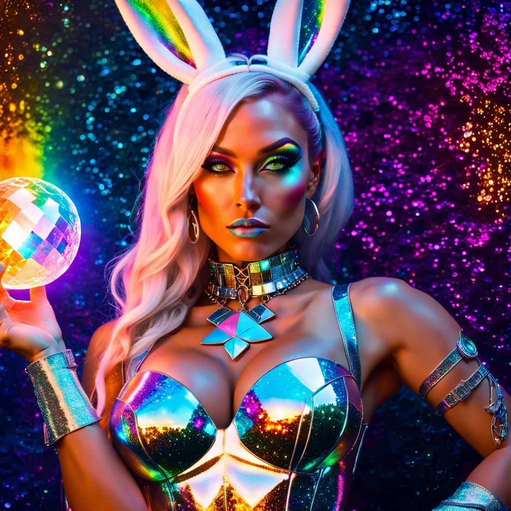 Lunarpunk Playboy Bunny in Crystal and Moonstone