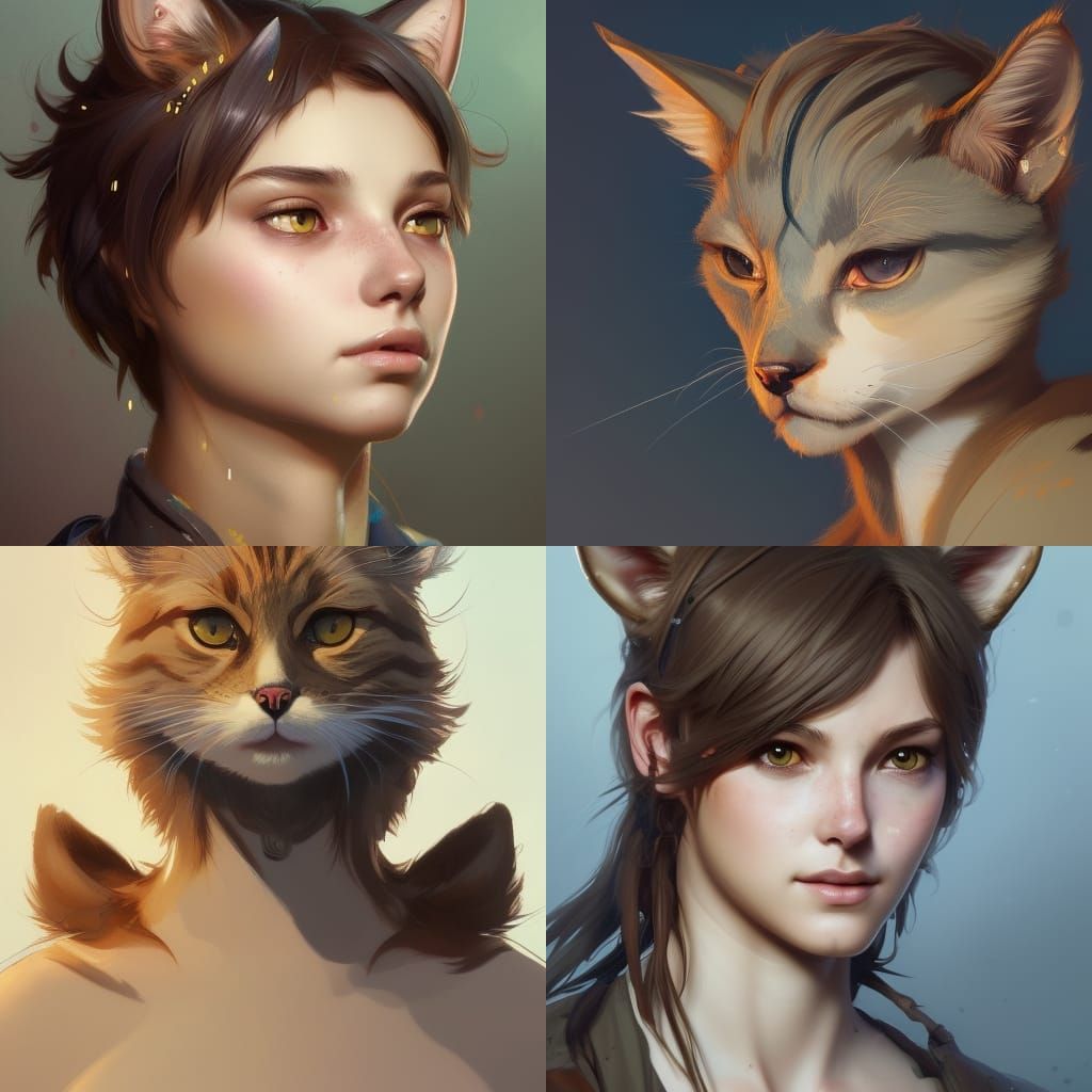 Cute tomboy deer cat girl; head and shoulders portrait, 8k resolution concept art portrait by Greg Rutkowski, Artgerm, W...