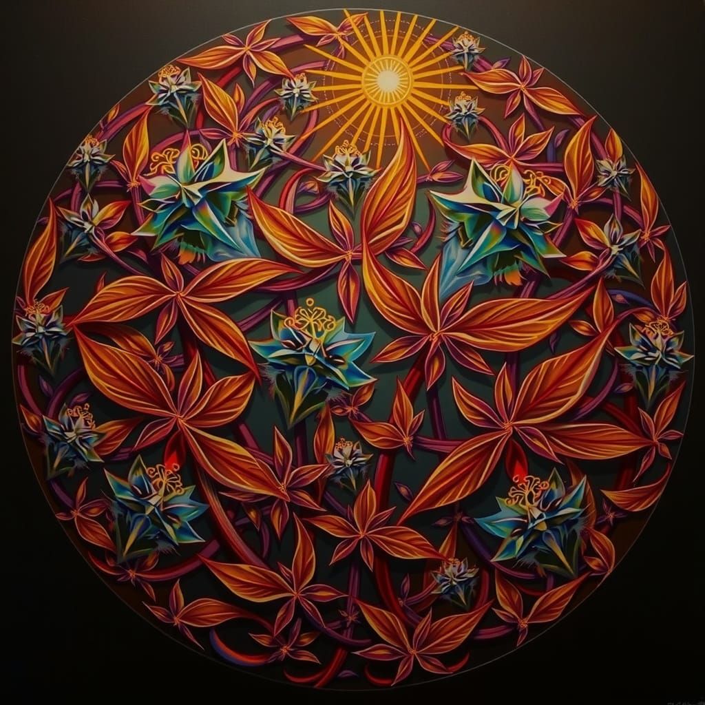 Abstract Botanical Art with Crystalline Leaves