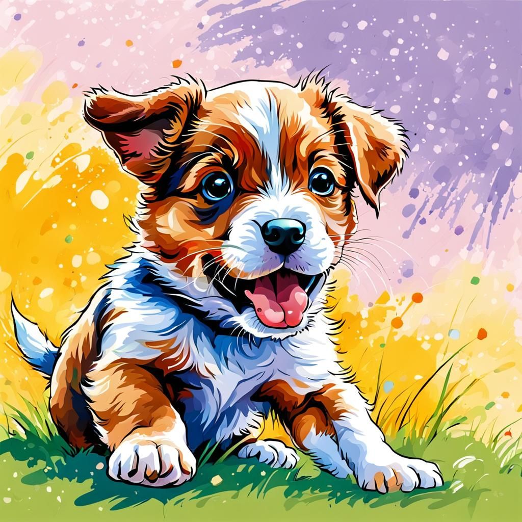 Cute Puppy Playing in Vibrant Colors