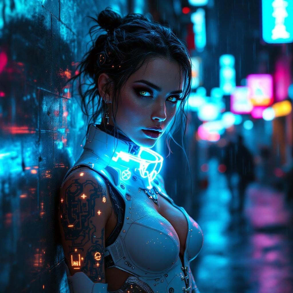 Cyberpunk Oracle in Neon Alley