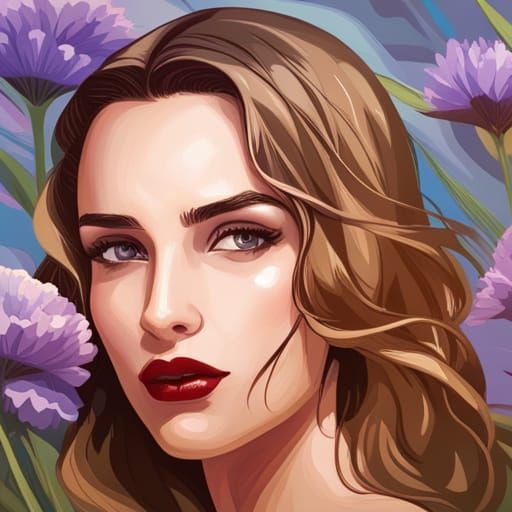 Hispanic Woman Portrait with Purple Flowers