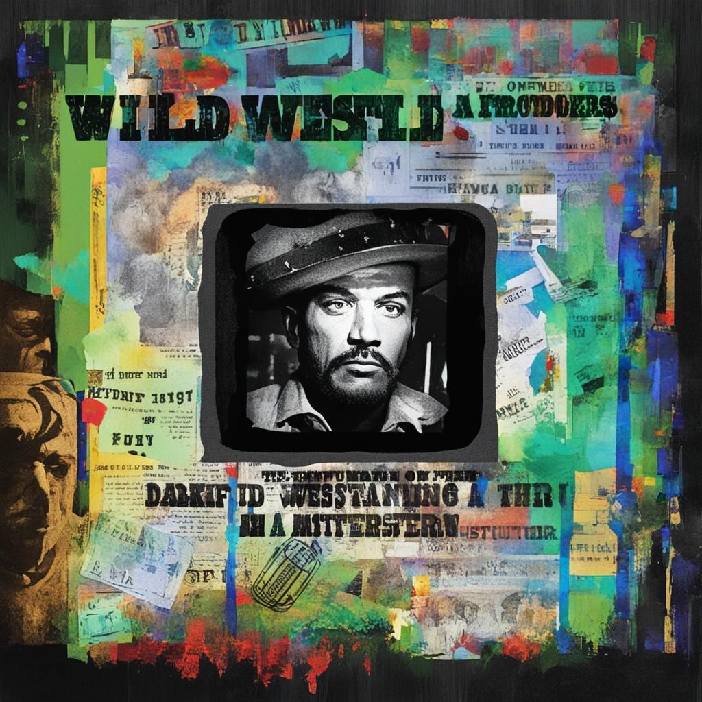 Futuristic Wild West Collage with Jailbird Mugshot