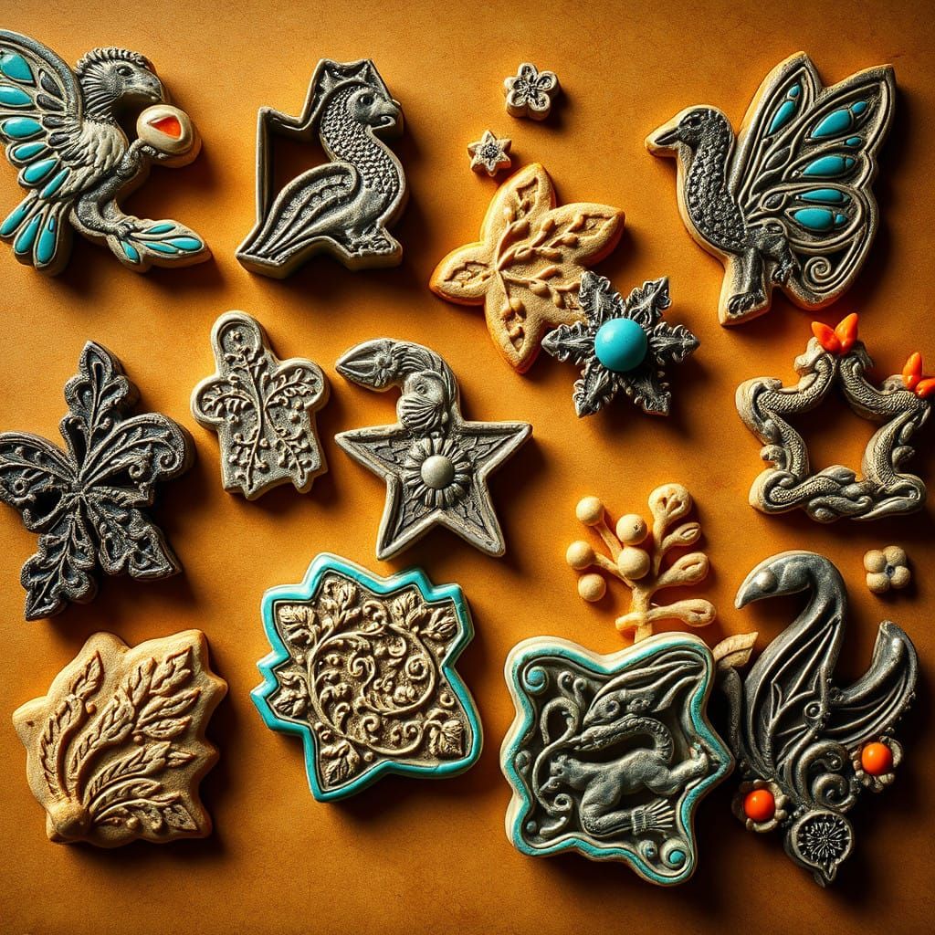 Whimsical Cookie Cutters in Golden-Brown Fantasy Scene