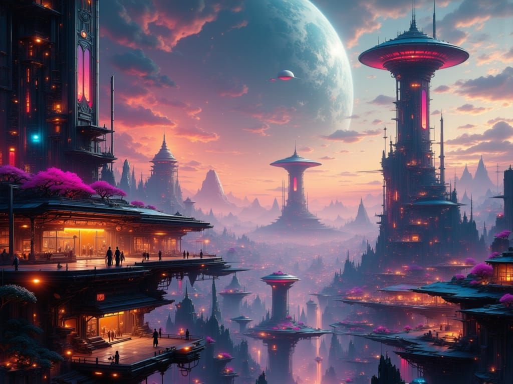 Exoplanet Metropolis in Vintage Futurism Style