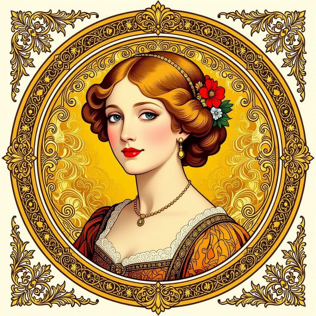 Luxurious Round Frame Inspired by Classic Art Styles