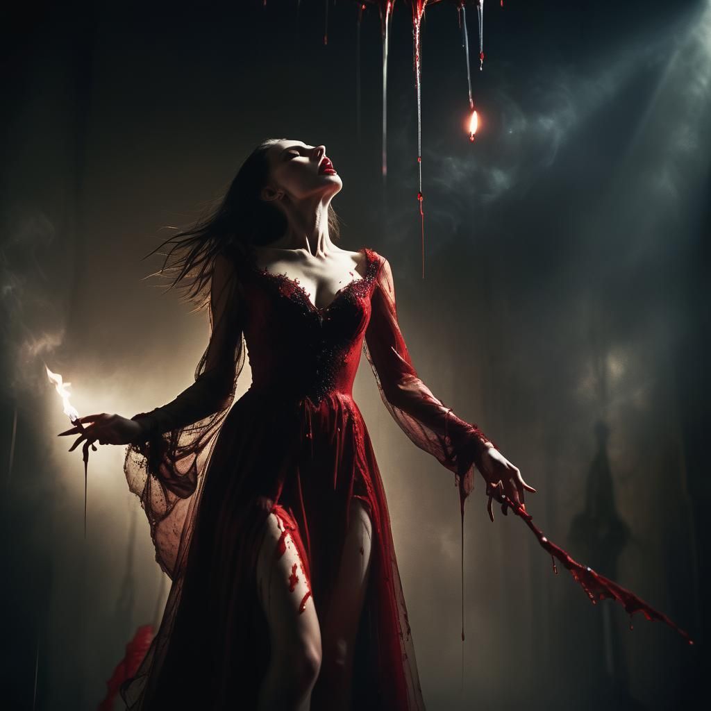 Surreal Vampire Goddess Dances on Delicate Needle's Tip