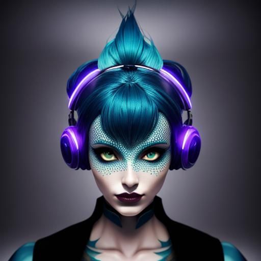 Woman with Colorful Headpiece in Bubble Goth Style