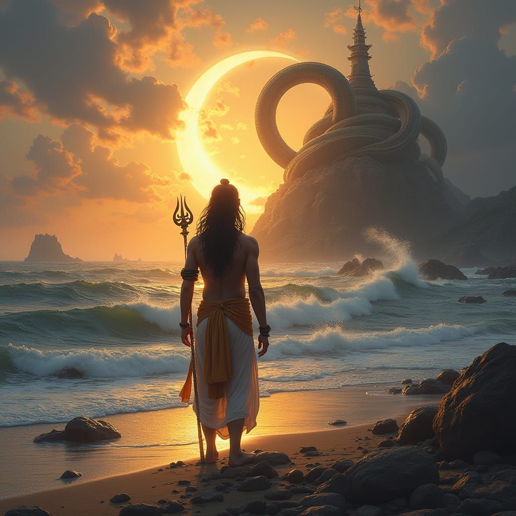 Lord Shiva Watches Samudra Manthan in Twilight