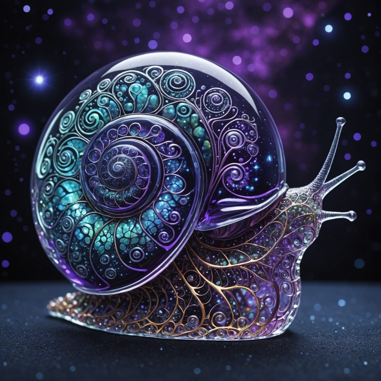 Bioluminescent Fractal Plants in Glass Snail Shell