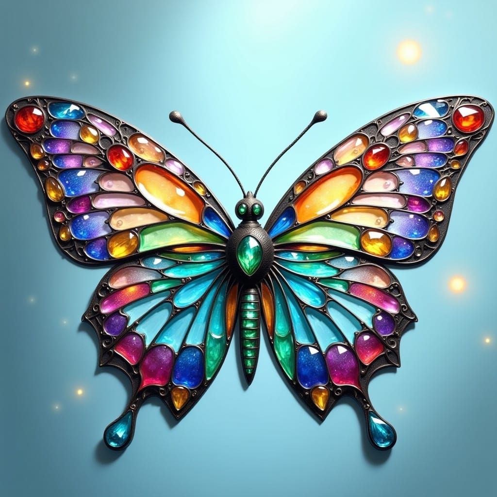 Gemstone Butterfly in Art Nouveau Style