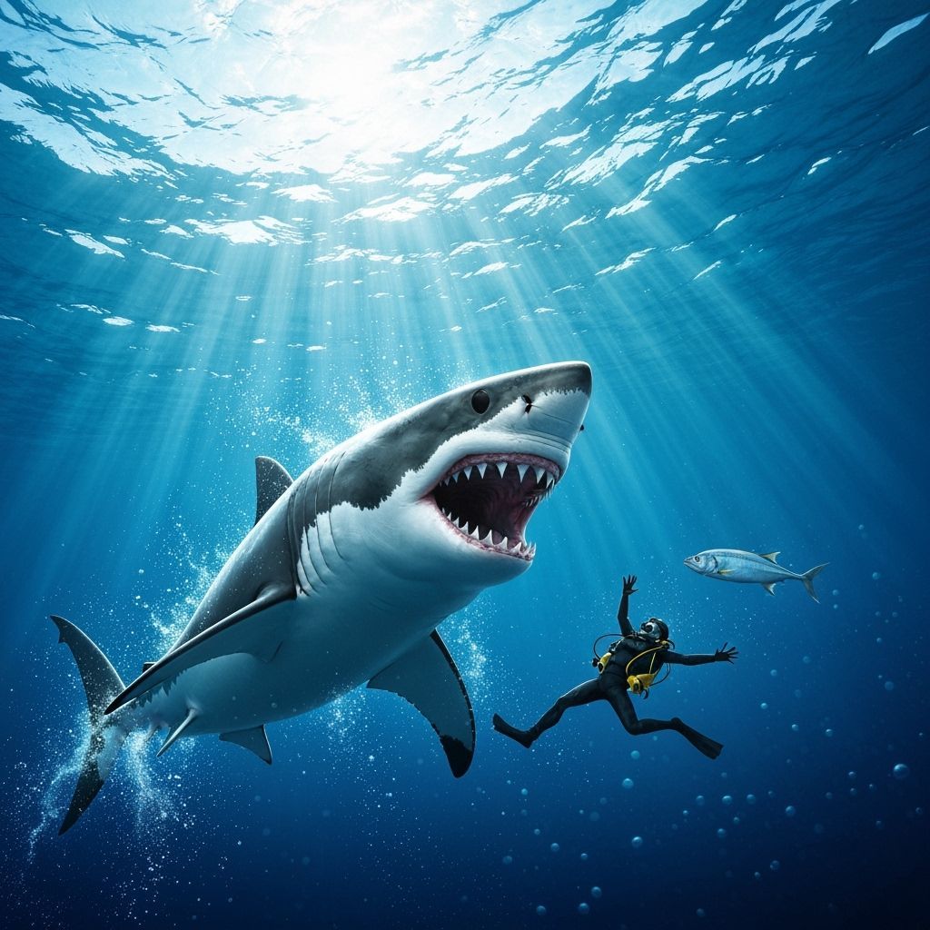 Great White Shark Attacks Diver in Dramatic Underwater Scene