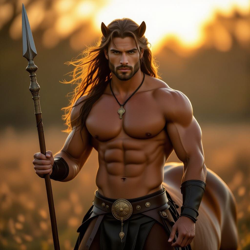 Golden Hour Centaur with Spear - Photorealistic