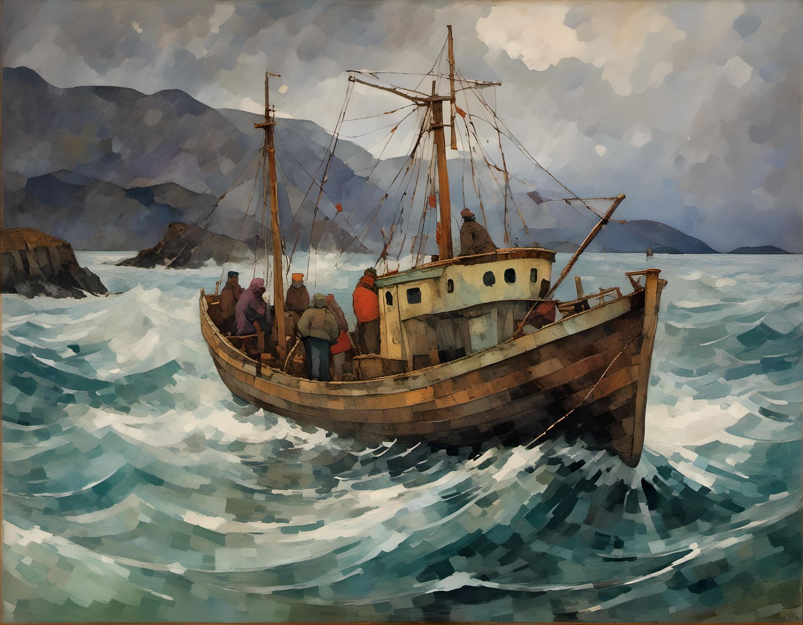 Fishing Trawler on Rough Seas near Skye