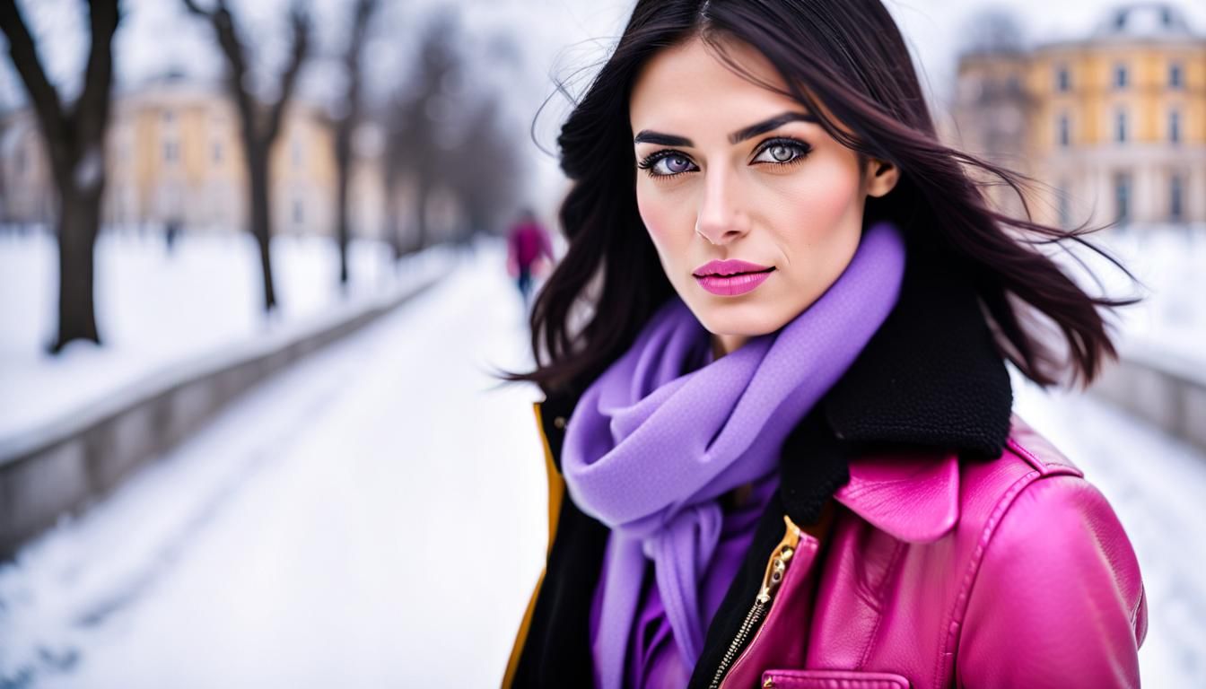 Portrait of a Beautiful Girl Skating in the Snow