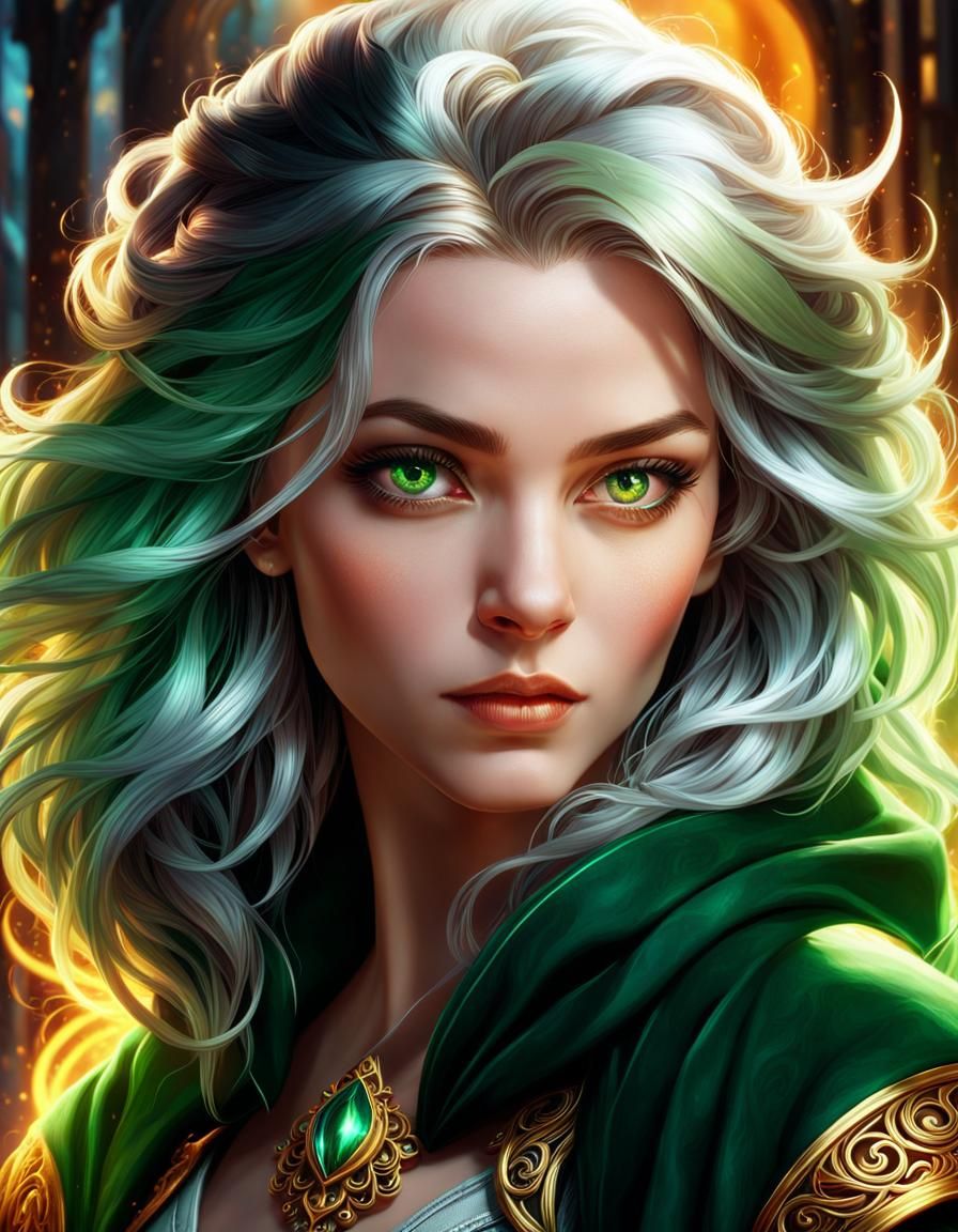 Ethereal Goddess with Piercing Green Eyes in Hyper-Realistic...
