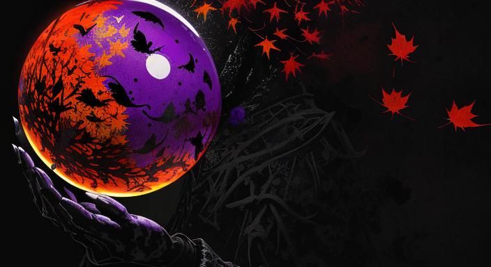 Halloween Ghoul in Glass Sphere: Ink Splatter Art