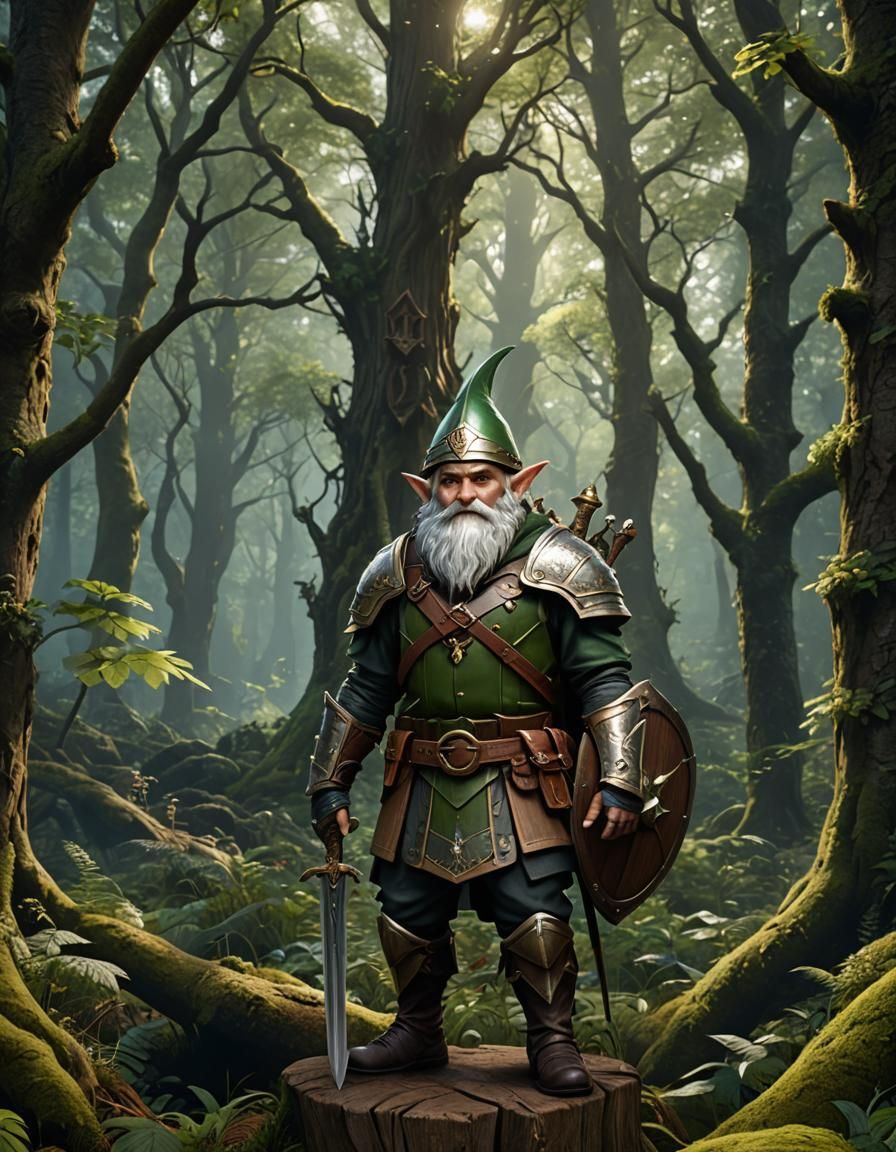 Forest Elf-Gnome Knight in Detailed Matte Painting