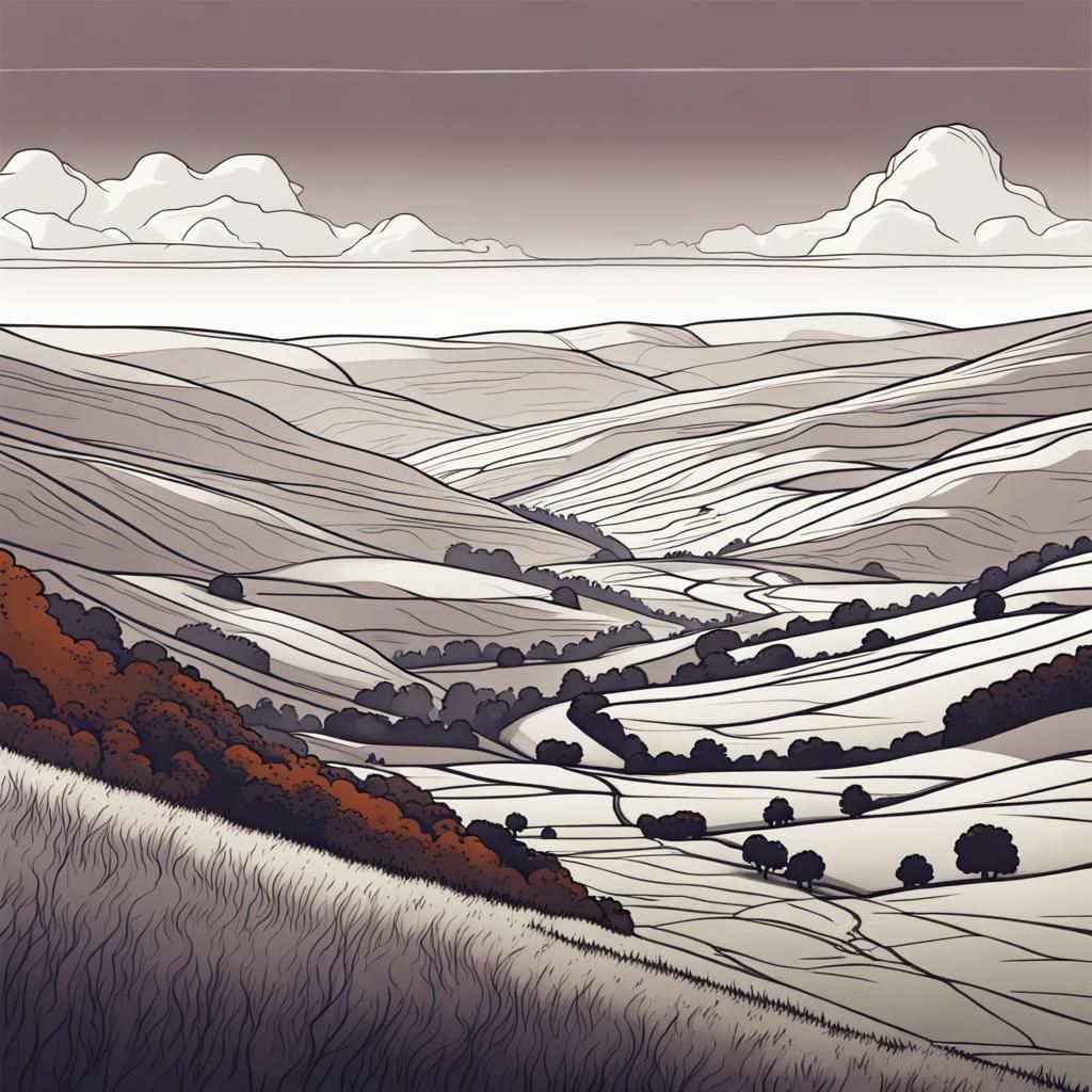 Minimalist Line Drawing of the Yorkshire Dales