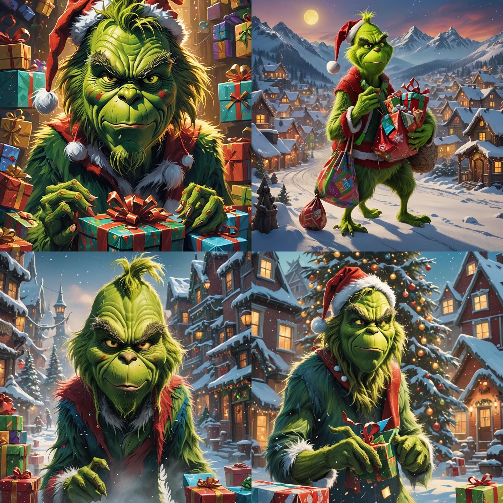 Hyperrealistic Grinch Stealing Christmas Presents